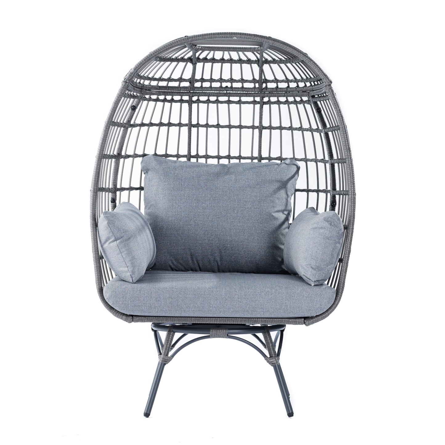 Gray/Gray Indoor/Outdoor Oversized Swivel Lounge Egg Chair with Wicker Rattan Construction and 4 Cushions for Patio, Sunroom, or Deck