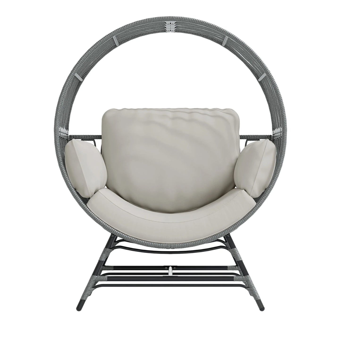 Wicker round Egg Chair, Oversized Indoor Outdoor Lounger for Patio Living Room, W/ 4 Cushions, Steel Frame, 330Lbs Capacity(Gr-Lr)