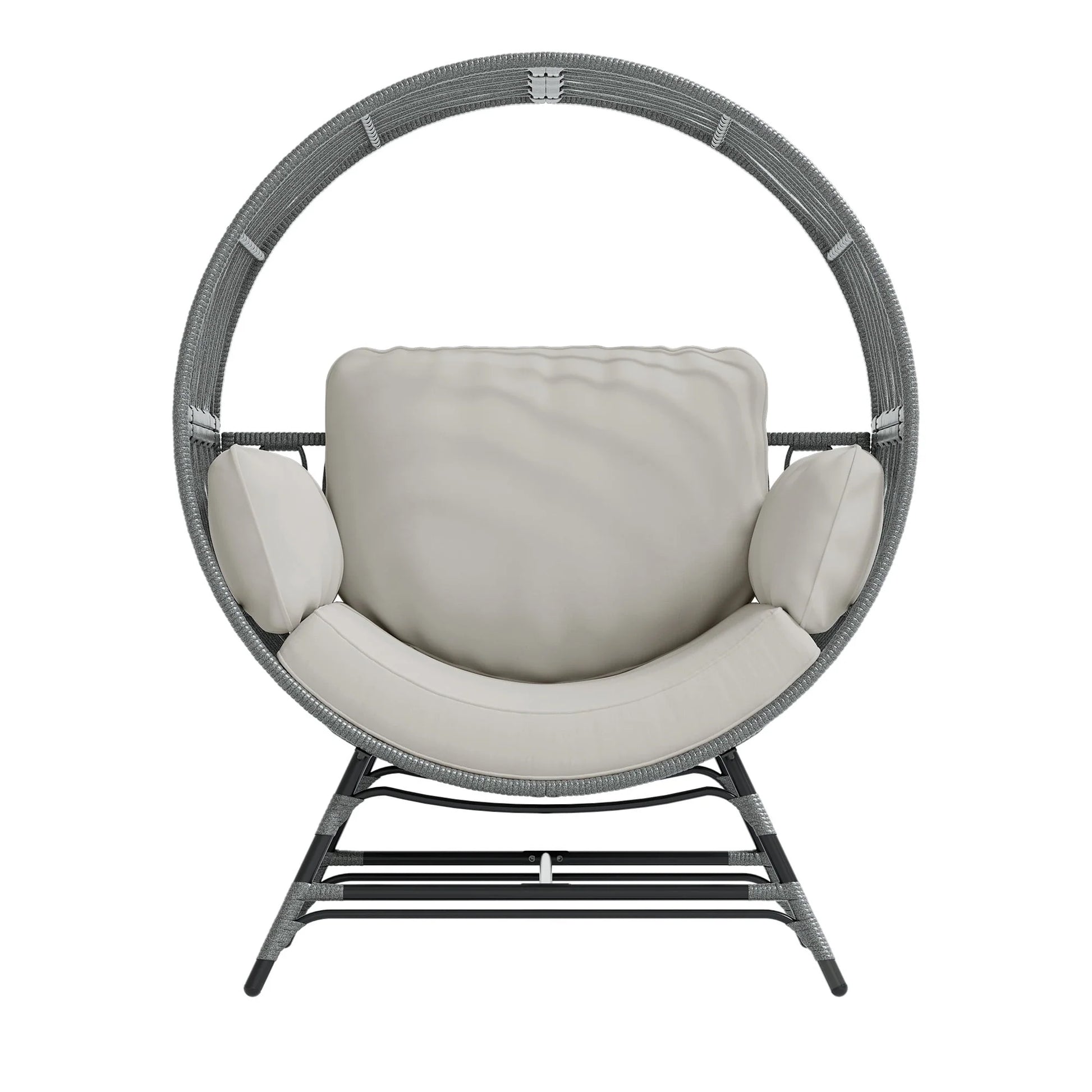 Wicker round Egg Chair, Oversized Indoor Outdoor Lounger for Patio Living Room, W/ 4 Cushions, Steel Frame, 330Lbs Capacity(Gr-Lr)