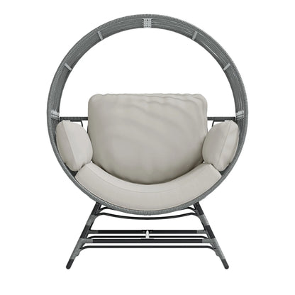 Wicker round Egg Chair, Oversized Indoor Outdoor Lounger for Patio Living Room, W/ 4 Cushions, Steel Frame, 330Lbs Capacity(Gr-Lr)
