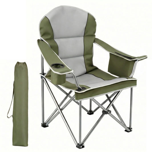 Heavy Duty Camping Chair 500 Lb Capacity, Oversized Extra Wide for Adults, Padded High Back Folding Lawn Chair, 500 Lbs Steel Frame, Portable Outdoor Camping Chair with Cup Holder, Green