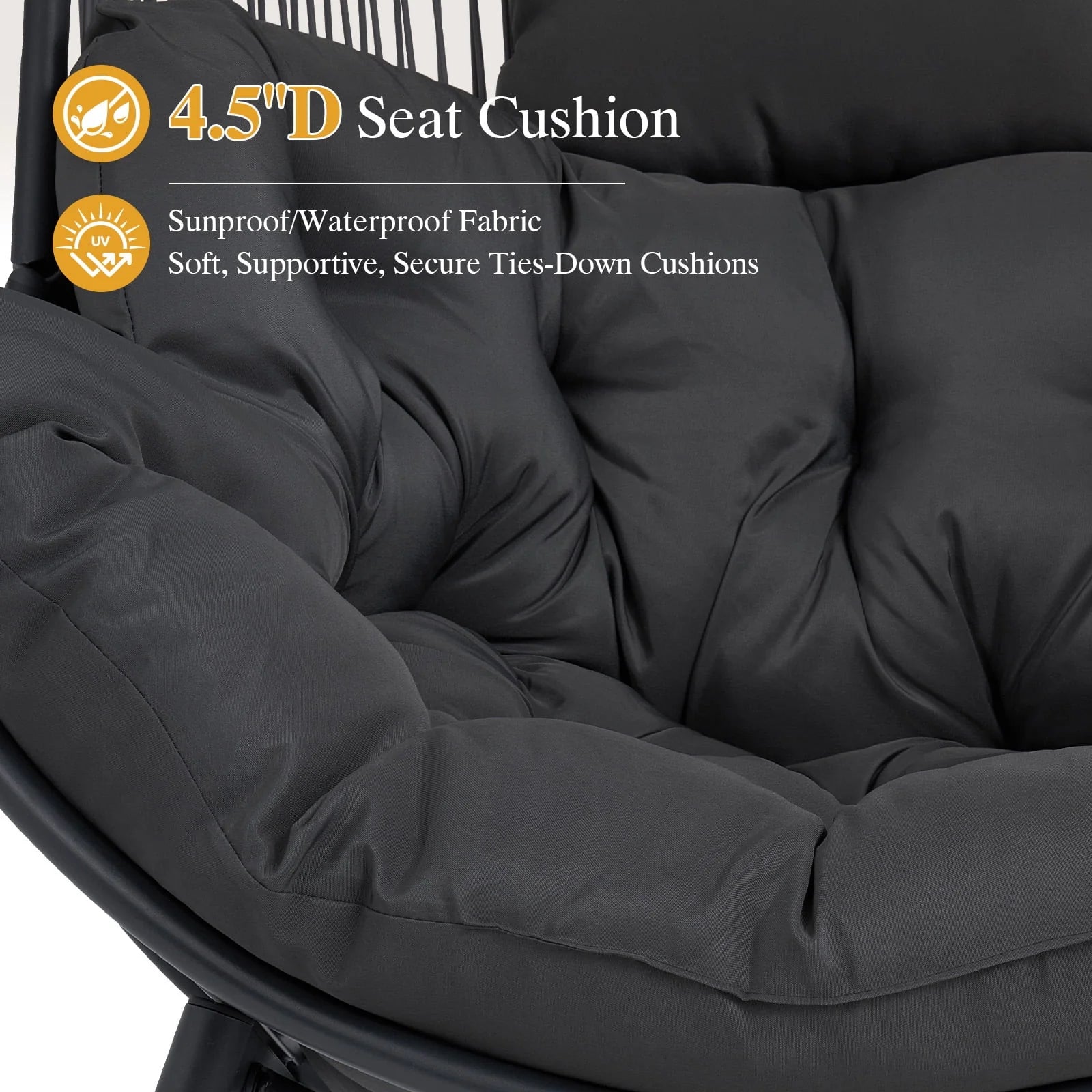 Oversized Egg Chair with Thick Cushion, Wicker Lounge Chair Rattan Patio Chair Indoor Outdoor Patio Lounger Basket Chair W/ Steel Frame, 500Lbs Capacity, Gray