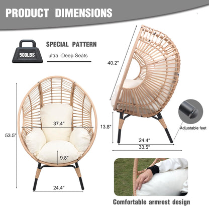 Oversized Egg Chair Outdoor Indoor,Patio Lounge Chair with Thicken Cushions & Durable Steel Frame, Egg Basket Chair 500Lbs Capacity for Garden, Backyard, Porch,Bedroom (Beige-Regular)