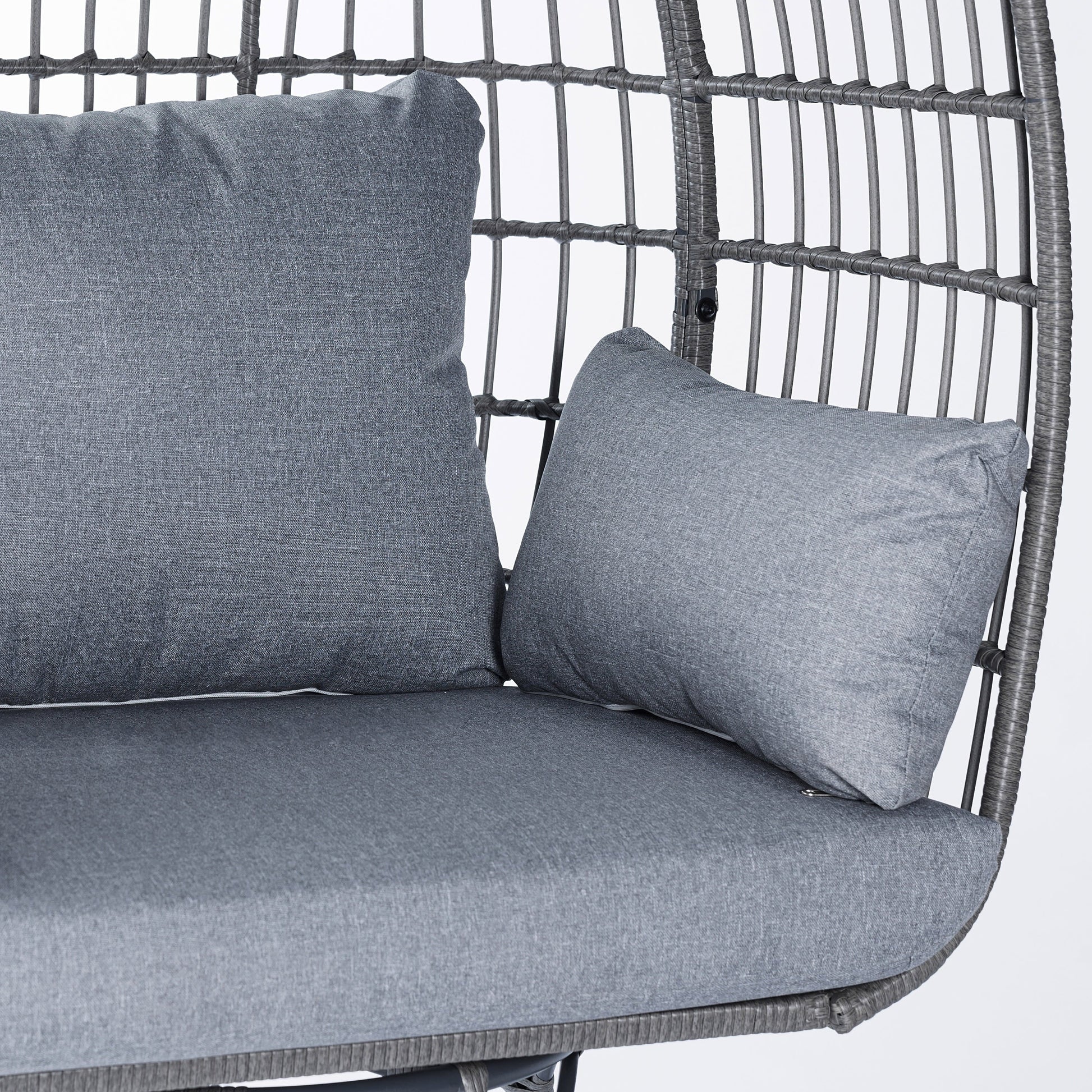 Gray/Gray Indoor/Outdoor Oversized Swivel Lounge Egg Chair with Wicker Rattan Construction and 4 Cushions for Patio, Sunroom, or Deck