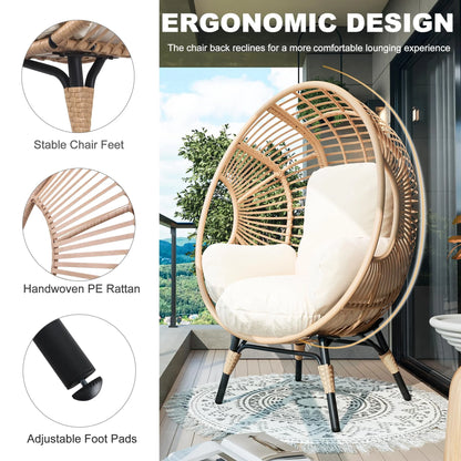 Oversized Egg Chair Outdoor Indoor,Patio Lounge Chair with Thicken Cushions & Durable Steel Frame, Egg Basket Chair 500Lbs Capacity for Garden, Backyard, Porch,Bedroom (Beige-Regular)