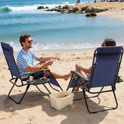 Zero Gravity Chair Set of 2, Reclining Folding Outdoor Chairs with Adjustable Headrest & Cup Holder, anti - Gravity Loungers for Backyard, Patio, Lawn, Poolside, Blue