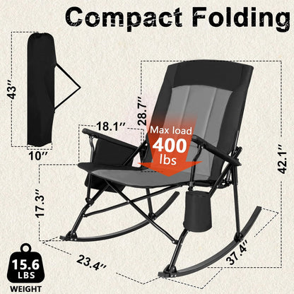 SUNSPIRE Folding Rocking Camping Chair 2-Pack, Heavy Duty Padded Rocker with High Back Hard Armrests for Outdoor Patio Garden