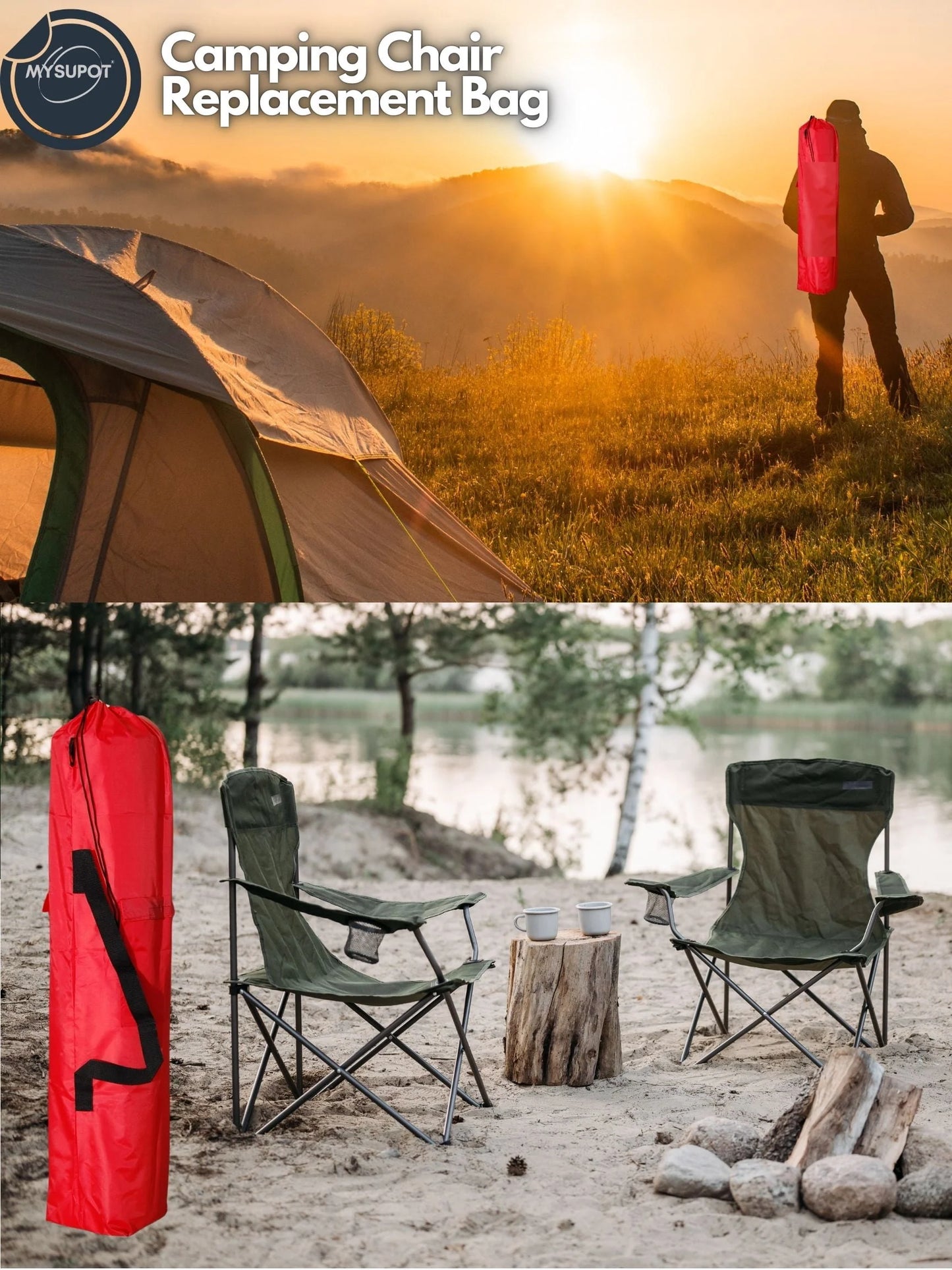 Camping Chair Bag. Bag for Beach, Portable, Foldable, Outdoor Chair Bag - 40"X7"X7" Red