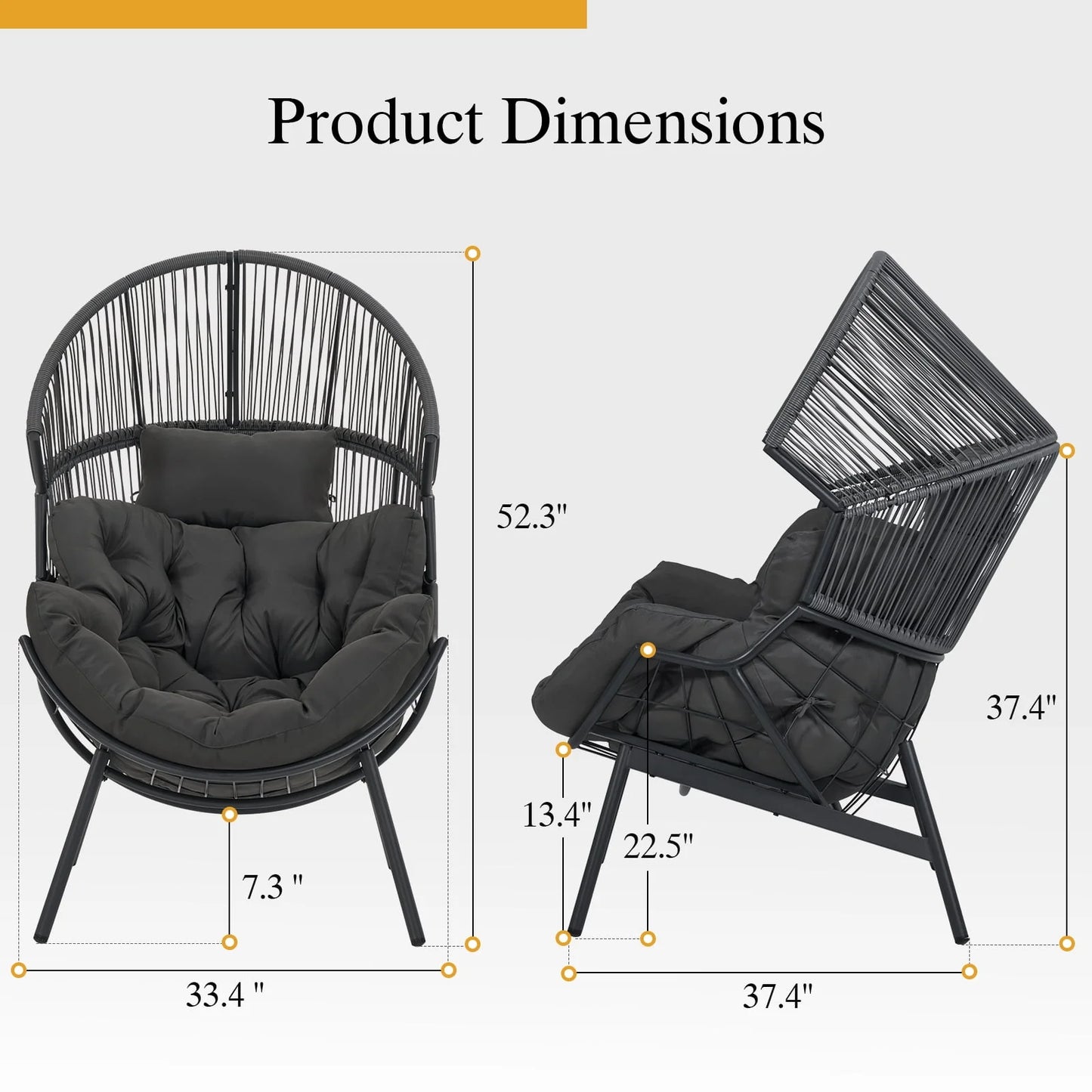 Oversized Egg Chair with Thick Cushion, Wicker Lounge Chair Rattan Patio Chair Indoor Outdoor Patio Lounger Basket Chair W/ Steel Frame, 500Lbs Capacity, Gray