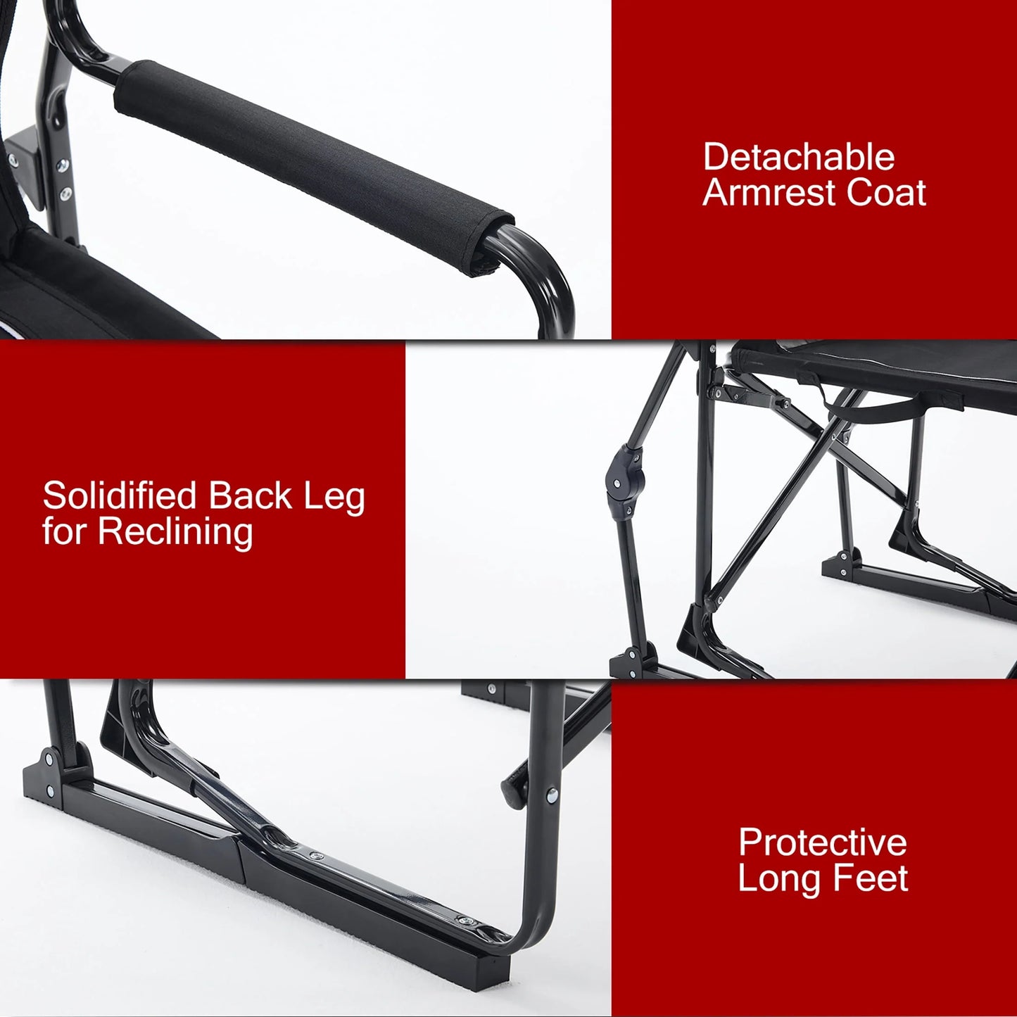 Folding Camping Chair, Padded High Back, Adjustable Lumbar Support, Extra Wide for Adults, 500 Lbs Steel Frame, Portable Outdoor, Black