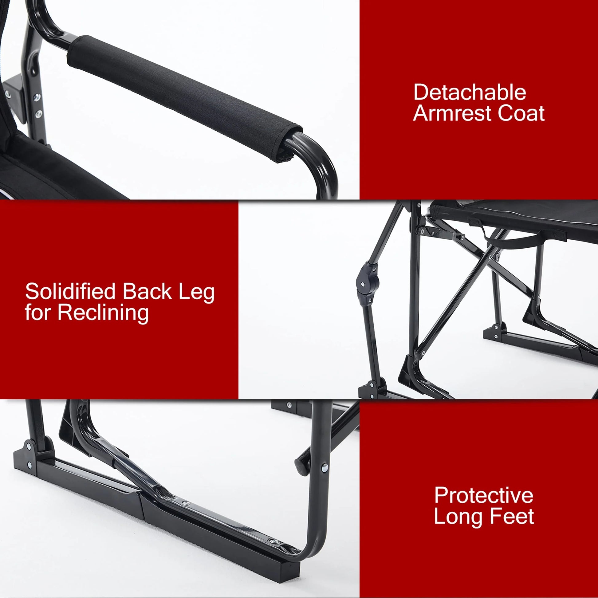 Folding Camping Chair, Padded High Back, Adjustable Lumbar Support, Extra Wide for Adults, 500 Lbs Steel Frame, Portable Outdoor, Black