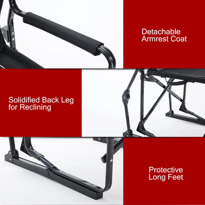 Folding Camping Chair, Padded High Back, Adjustable Lumbar Support, Extra Wide for Adults, 500 Lbs Steel Frame, Portable Outdoor, Black