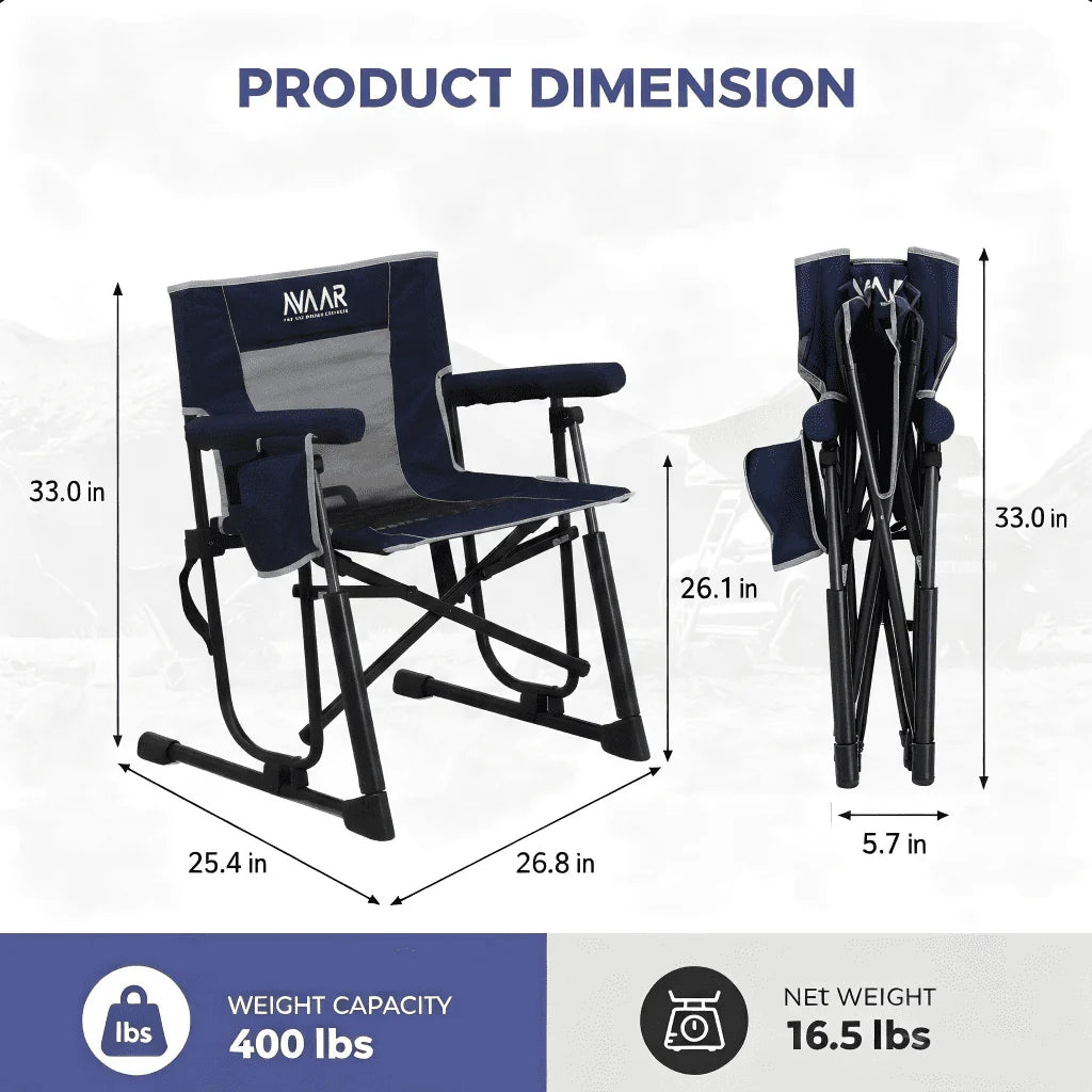 Outdoor Folding Rocking Camp Chair W/Cup Holder, 400Lbs Capacity, Indigo Blue
