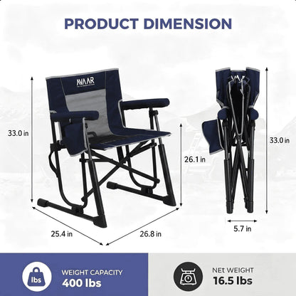 Outdoor Folding Rocking Camp Chair W/Cup Holder, 400Lbs Capacity, Indigo Blue