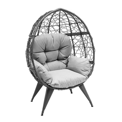 Oversized Wicker Egg Chair with Stand & Cushion, 330 Lb Capacity for Garden and Balcony, Gray