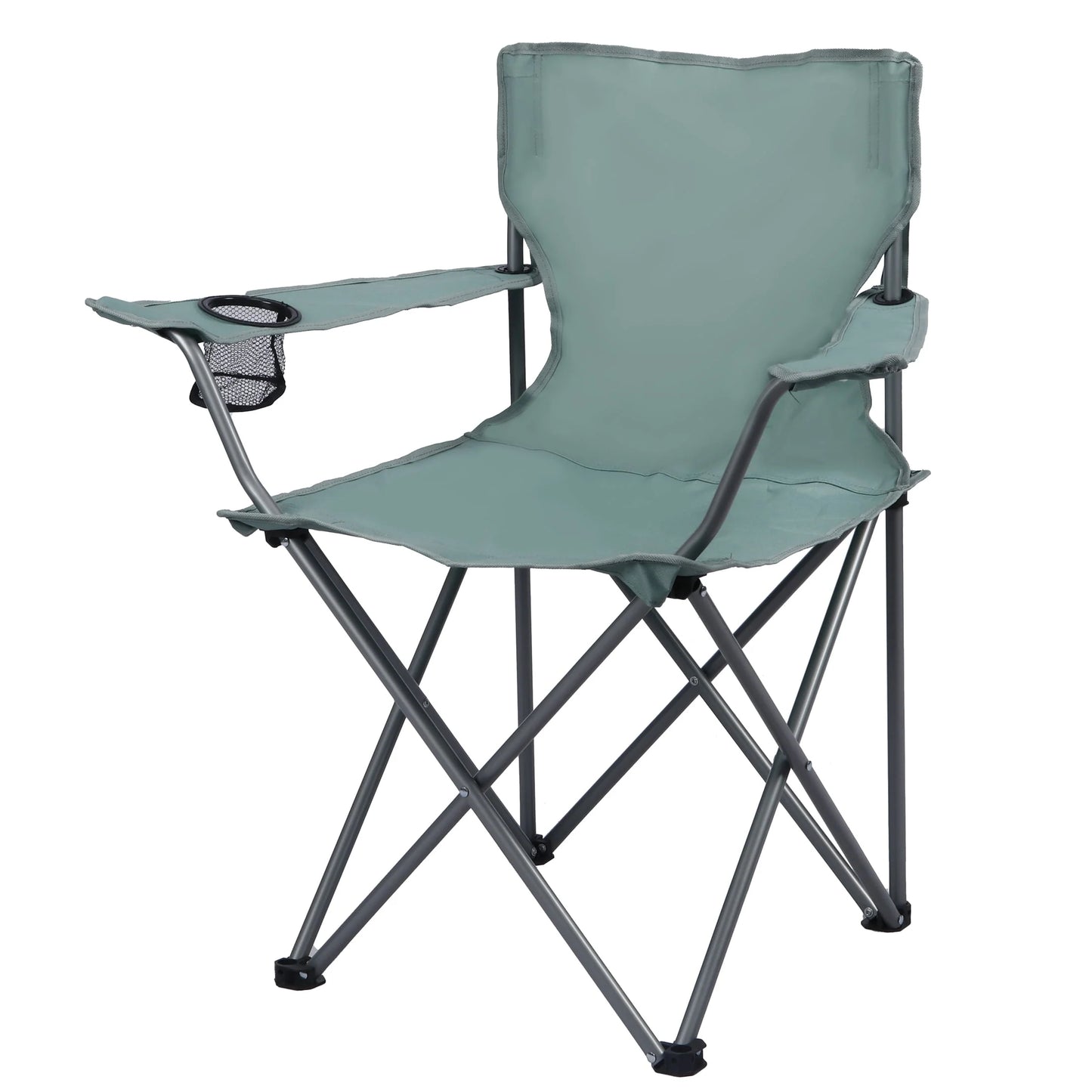 Basic Quad Folding Outdoor Adult Camp Chair with Cup Holder, Green Goddess
