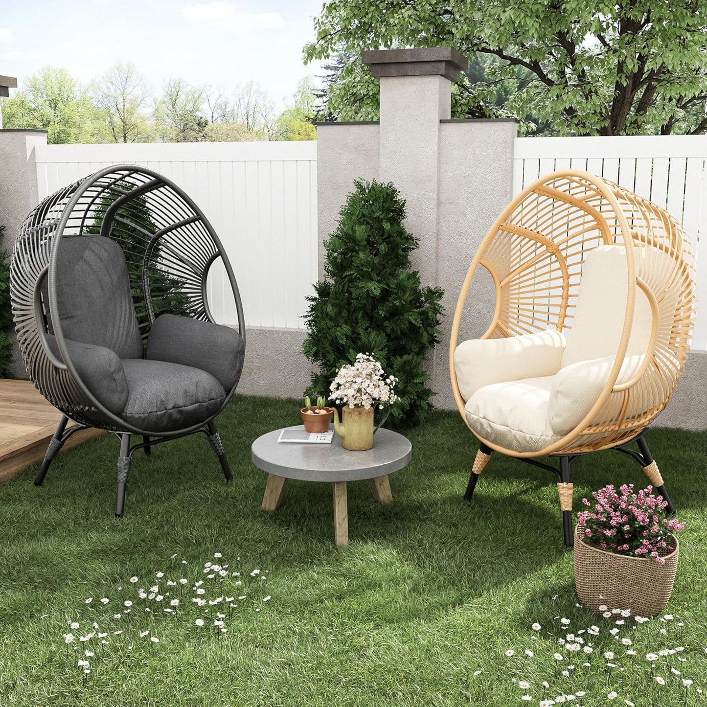 Oversized Egg Chair Outdoor Indoor,Patio Lounge Chair with Thicken Cushions & Durable Steel Frame, Egg Basket Chair 500Lbs Capacity for Garden, Backyard, Porch,Bedroom (Beige-Regular)