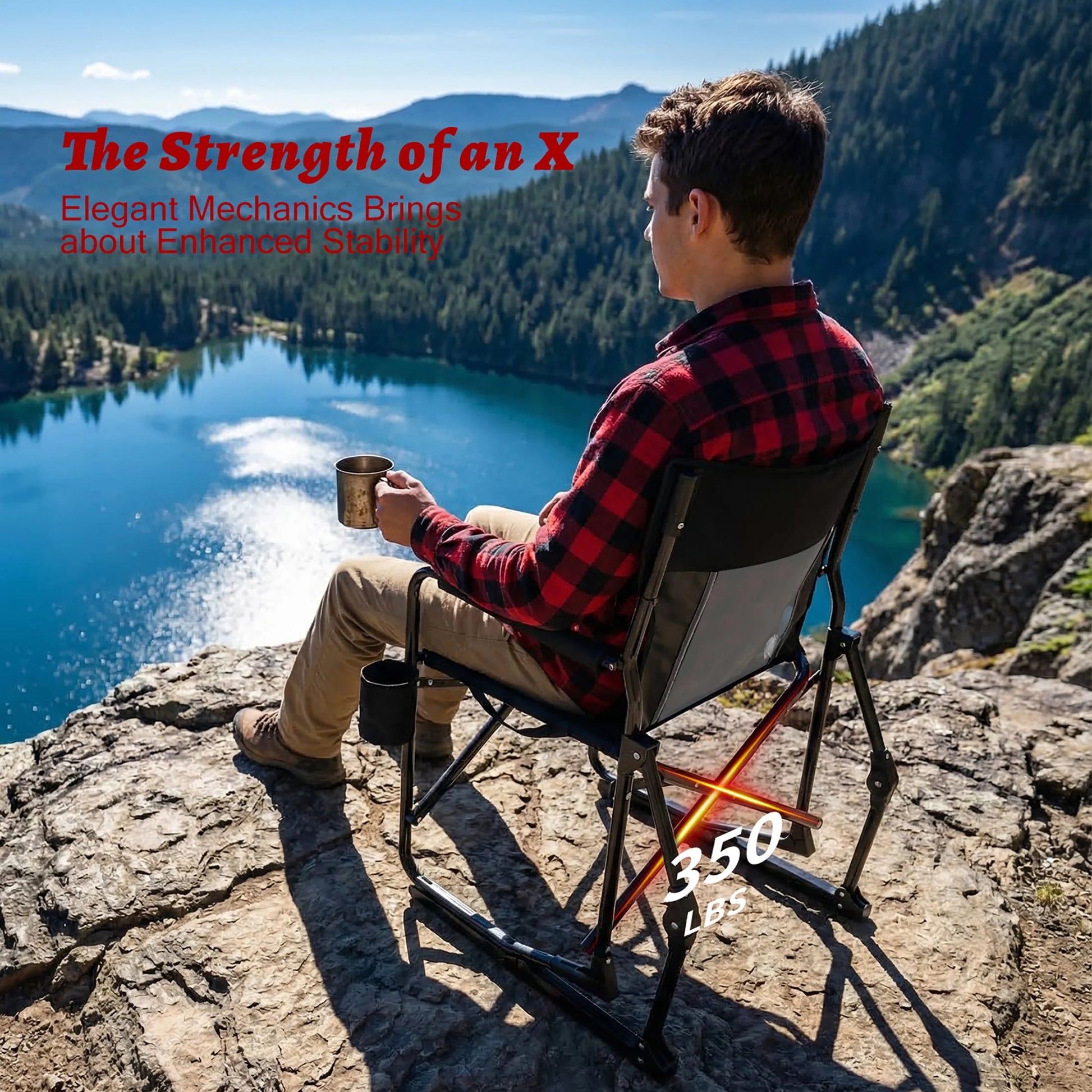 Folding Camping Chair, Padded High Back, Adjustable Lumbar Support, Extra Wide for Adults, 500 Lbs Steel Frame, Portable Outdoor, Black