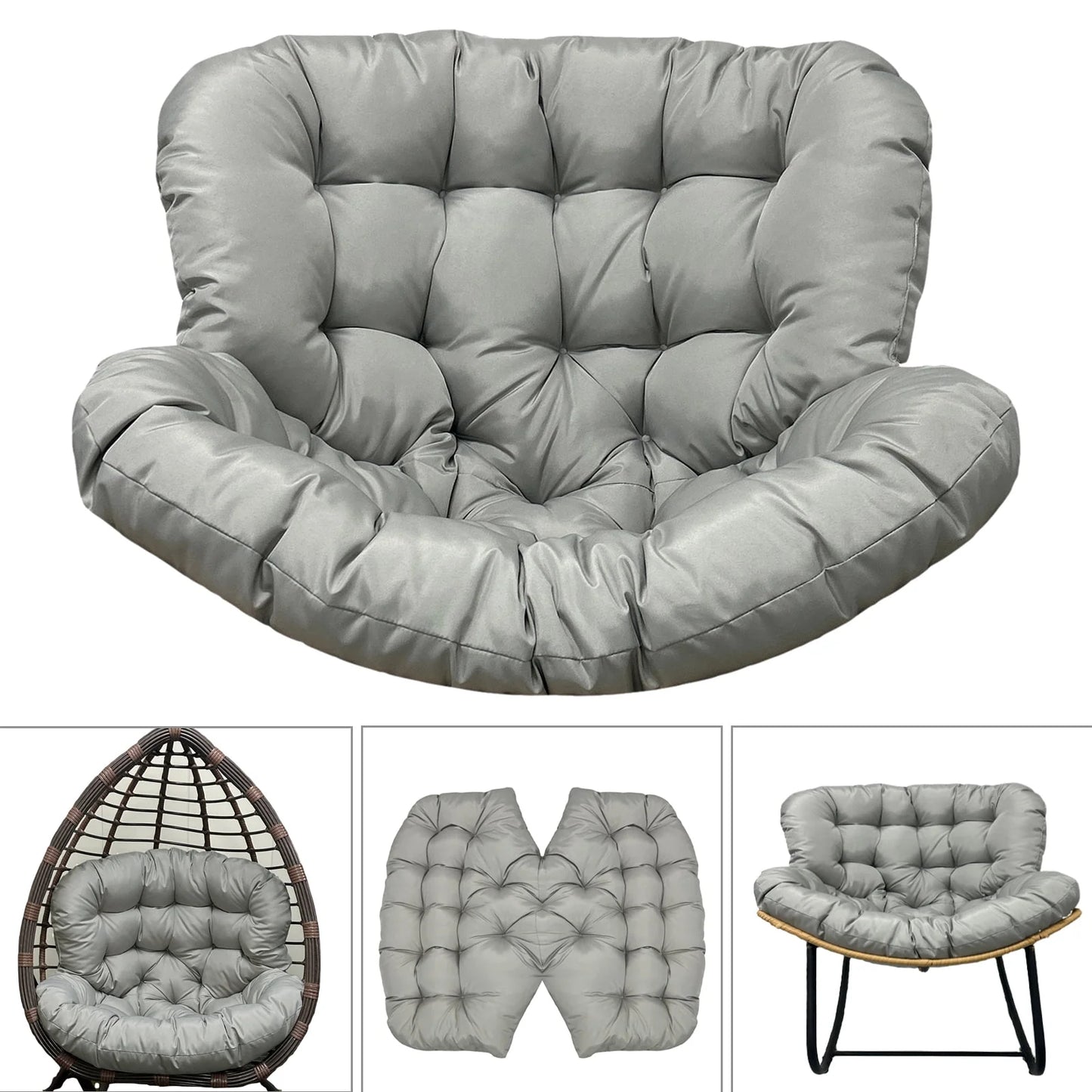 Swing Egg Chair Cushion, Waterproof Rocking Chair Pad, Oversized Hammock Chair Pad, Multifunctional Wicker Egg Lounge Chair Soft Cushion Indoor Outdoor, Gray