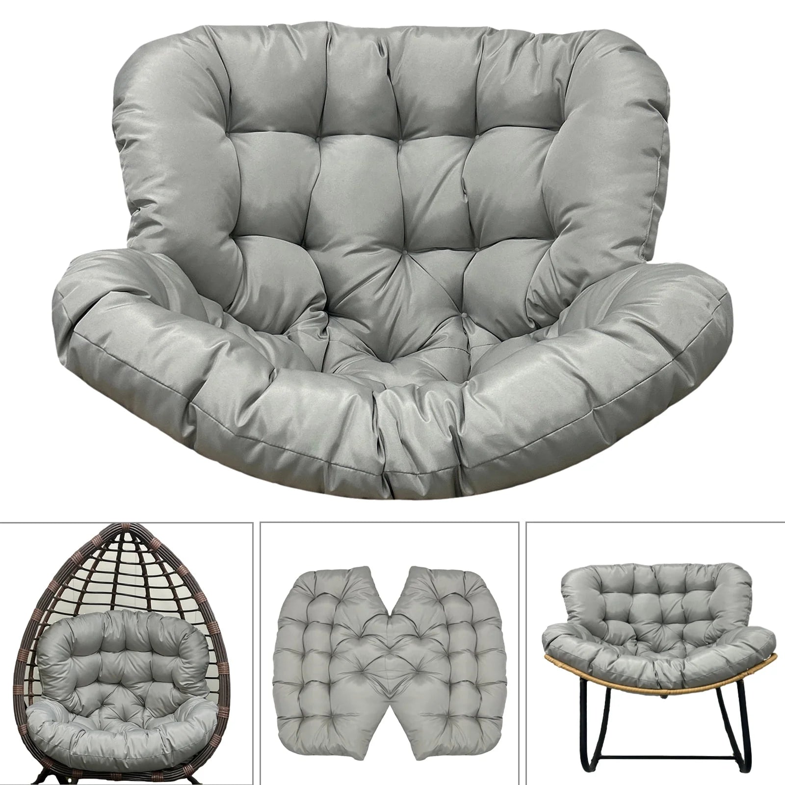 Swing Egg Chair Cushion, Waterproof Rocking Chair Pad, Oversized Hammock Chair Pad, Multifunctional Wicker Egg Lounge Chair Soft Cushion Indoor Outdoor, Gray