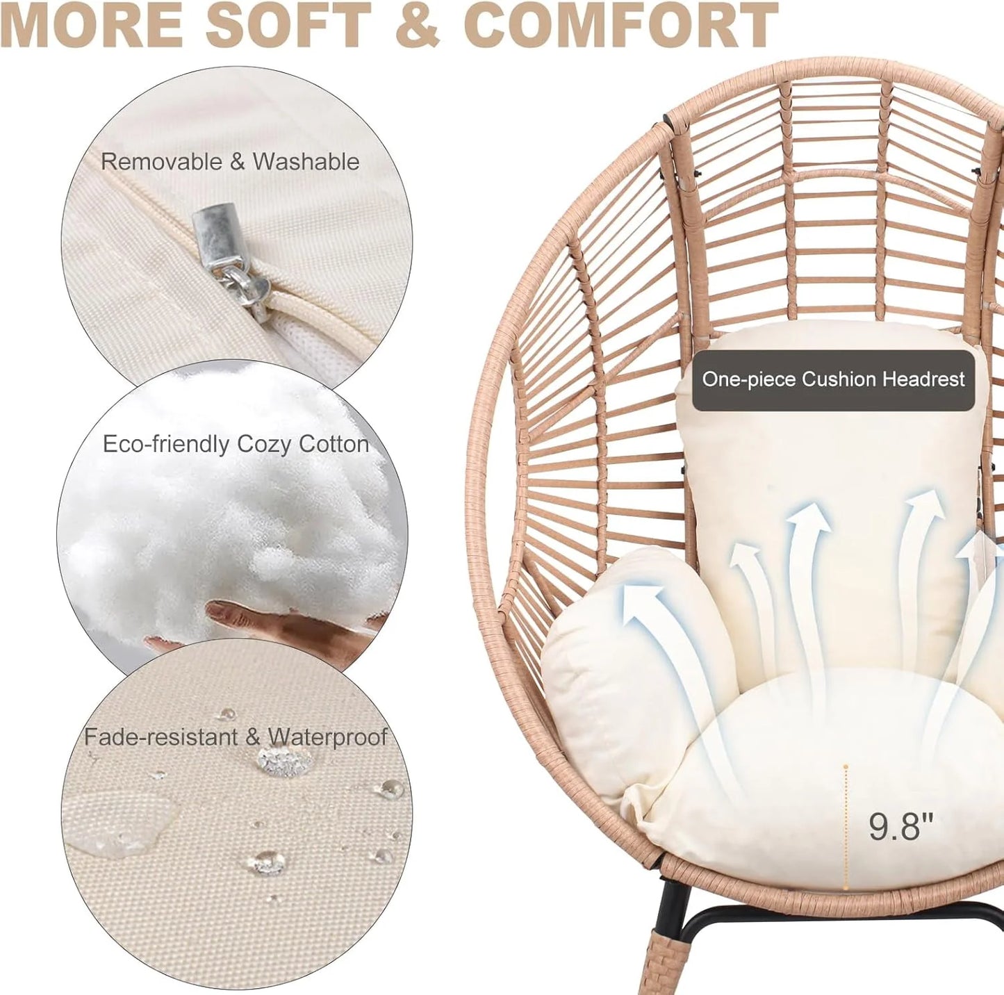 Oversized Egg Chair Outdoor Indoor,Patio Lounge Chair with Thicken Cushions & Durable Steel Frame, Egg Basket Chair 500Lbs Capacity for Garden, Backyard, Porch,Bedroom (Beige-Regular)