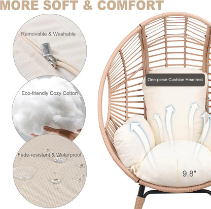 Oversized Egg Chair Outdoor Indoor,Patio Lounge Chair with Thicken Cushions & Durable Steel Frame, Egg Basket Chair 500Lbs Capacity for Garden, Backyard, Porch,Bedroom (Beige-Regular)