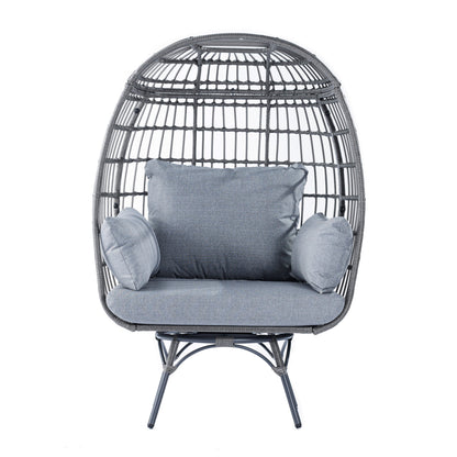 Gray/Gray Indoor/Outdoor Oversized Swivel Lounge Egg Chair with Wicker Rattan Construction and 4 Cushions for Patio, Sunroom, or Deck