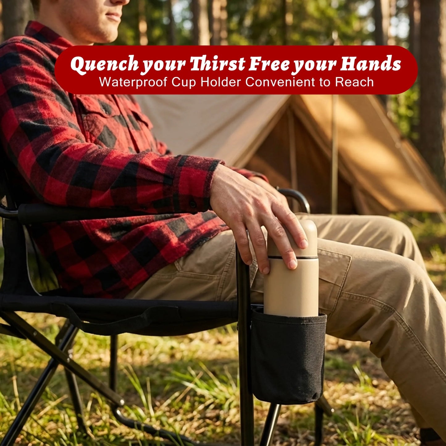 Folding Camping Chair, Padded High Back, Adjustable Lumbar Support, Extra Wide for Adults, 500 Lbs Steel Frame, Portable Outdoor, Black