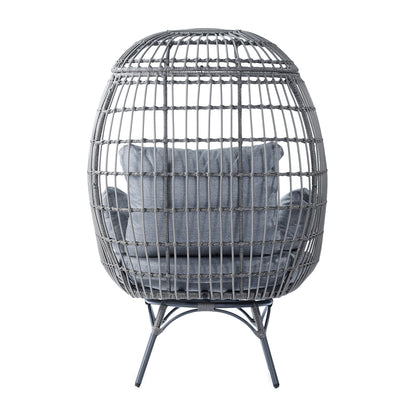 Gray/Gray Indoor/Outdoor Oversized Swivel Lounge Egg Chair with Wicker Rattan Construction and 4 Cushions for Patio, Sunroom, or Deck
