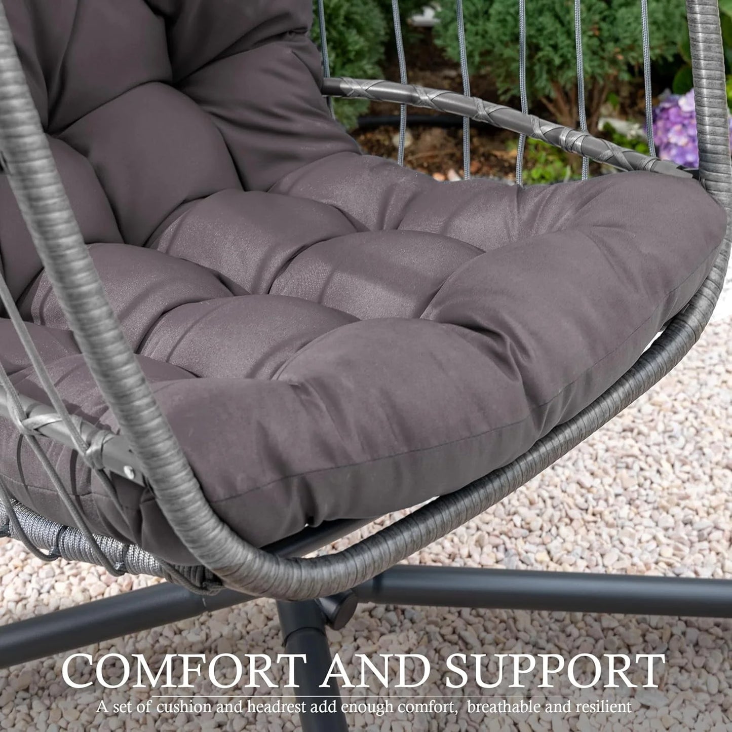 Hanging Egg Chair with Stand, Indoor/Outdoor, 350 Lbs Capacity, Charcoal Grey