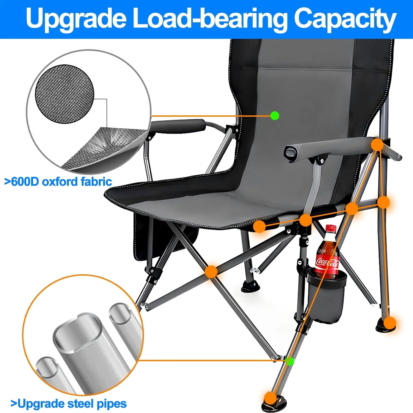 Camping Chairs, 2 Pack Heavy-Duty Steel Frame Supports 450Lbs, Foldable Outdoor Lawn Chair with Cup Holder