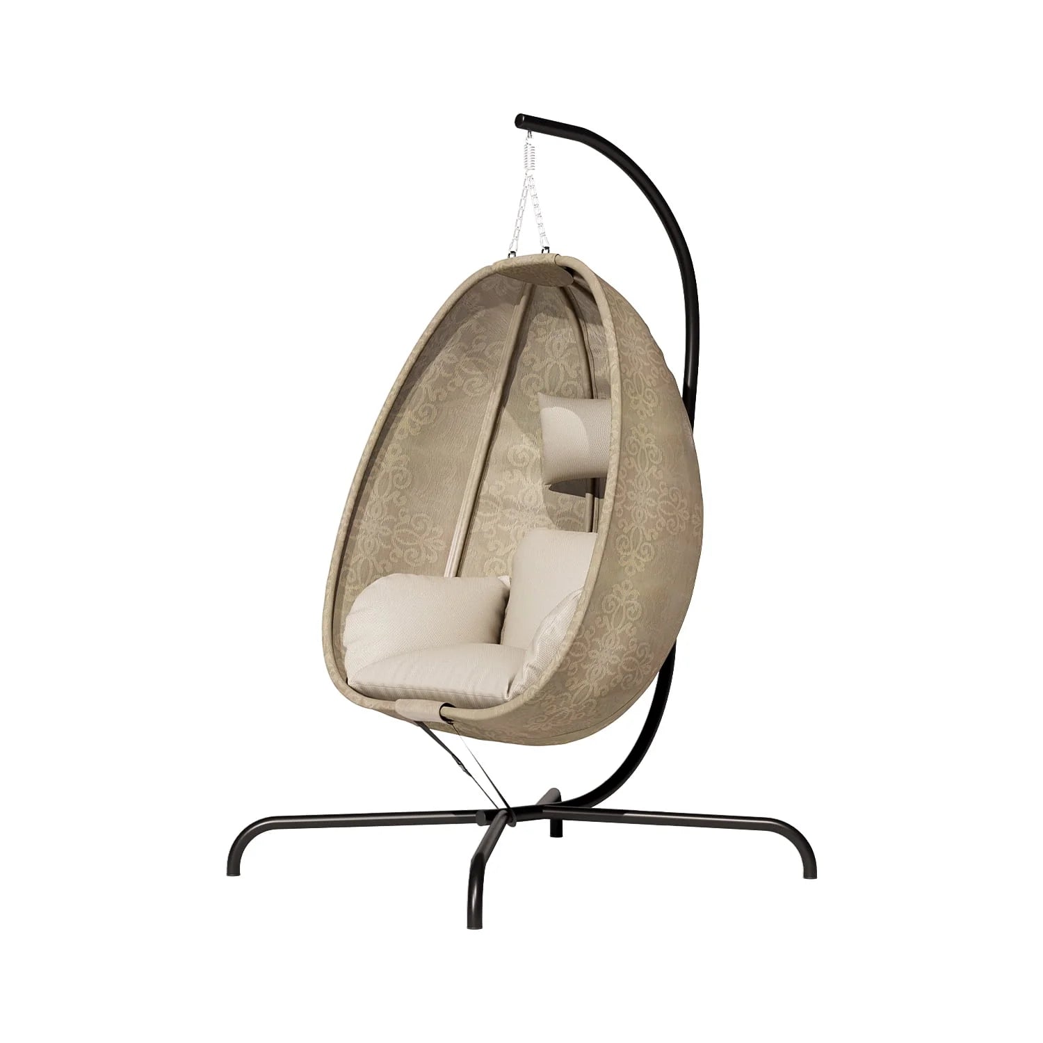 Foldable Egg Chair with Stand, 485LBS Capacity Textilene Hammock Swing Chair for Outdoor & Indoor, Patio Hanging Chair with Strong Frame & UV Resistant Cushion for Balcony, Bedroom, Cream/D2