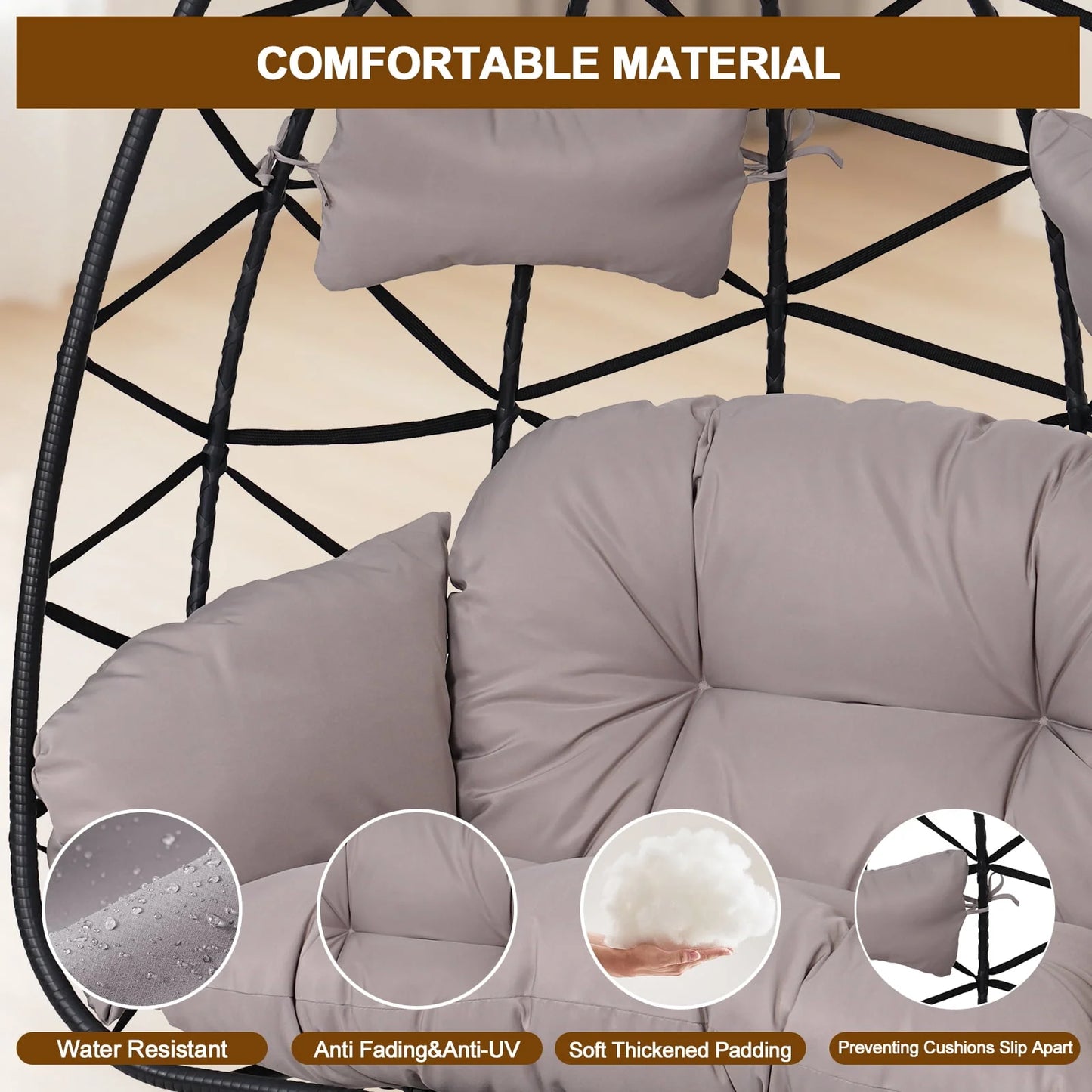 FKSLIFE 2 Person Wicker Egg Chair with Ottoman Cushion Large Egg Basket Chair with Footrest for Outdoor Indoor Patio Balcony Garden