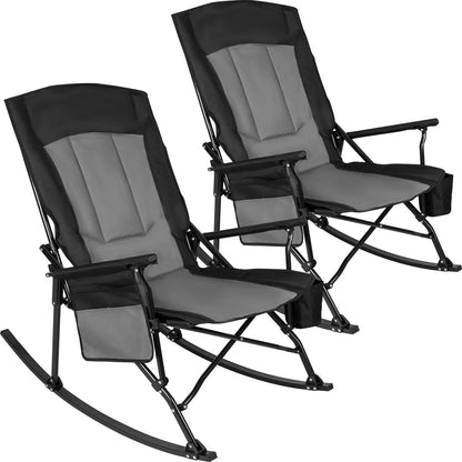 SUNSPIRE Folding Rocking Camping Chair 2-Pack, Heavy Duty Padded Rocker with High Back Hard Armrests for Outdoor Patio Garden
