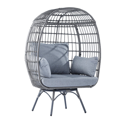 Gray/Gray Indoor/Outdoor Oversized Swivel Lounge Egg Chair with Wicker Rattan Construction and 4 Cushions for Patio, Sunroom, or Deck