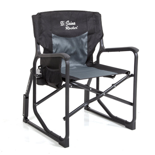 Rocker, Outdoor Foldable Rocking Chair with Hard Armrests, Cup Holder and Side Pocket for Adults, Collapsible, Weight Capacity up to 300 Lbs, Gray and Black