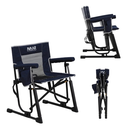 Outdoor Folding Rocking Camp Chair W/Cup Holder, 400Lbs Capacity, Indigo Blue