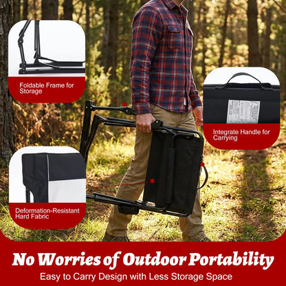 Folding Camping Chair, Padded High Back, Adjustable Lumbar Support, Extra Wide for Adults, 500 Lbs Steel Frame, Portable Outdoor, Black