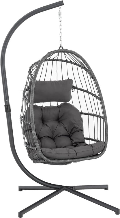 Hanging Egg Chair with Stand, Indoor/Outdoor, 350 Lbs Capacity, Charcoal Grey
