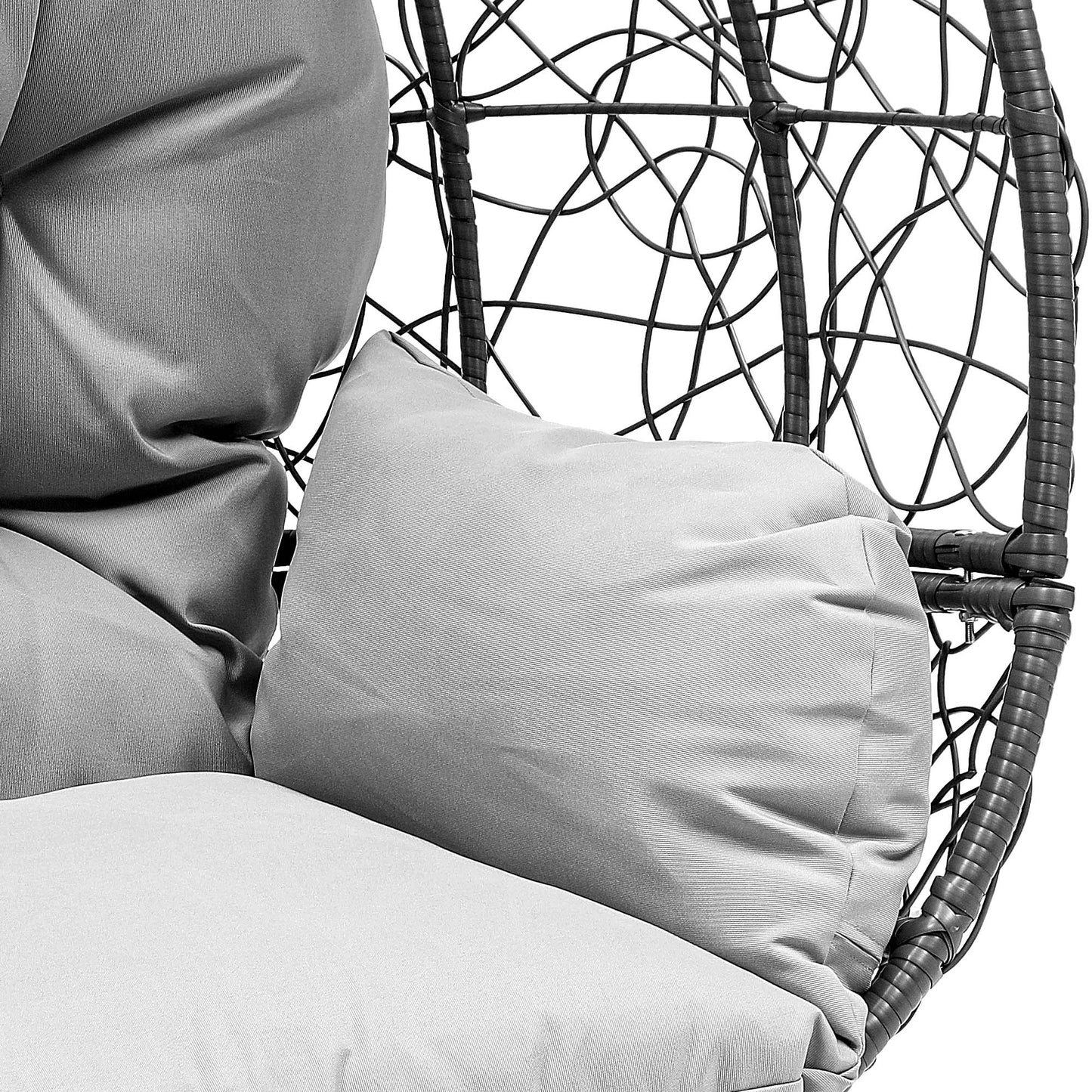 Oversized Wicker Egg Chair with Stand & Cushion, 330 Lb Capacity for Garden and Balcony, Gray