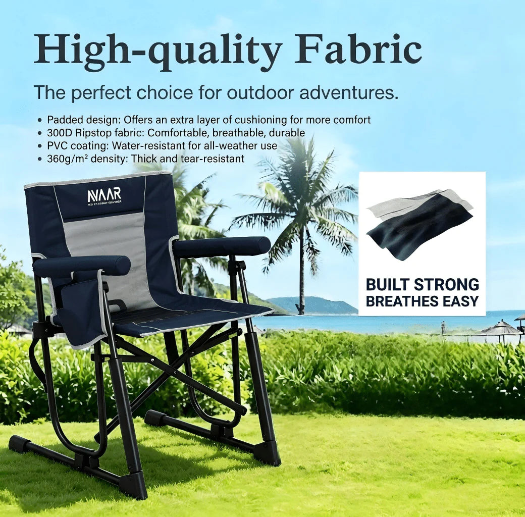 Outdoor Folding Rocking Camp Chair W/Cup Holder, 400Lbs Capacity, Indigo Blue