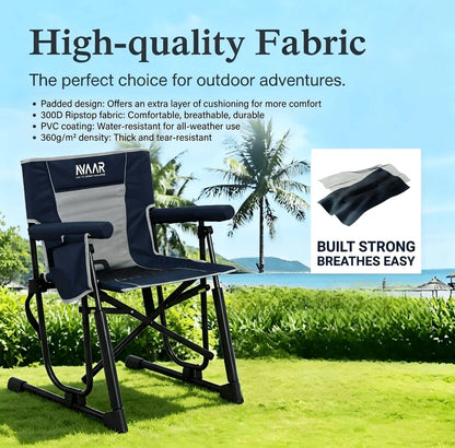 Outdoor Folding Rocking Camp Chair W/Cup Holder, 400Lbs Capacity, Indigo Blue