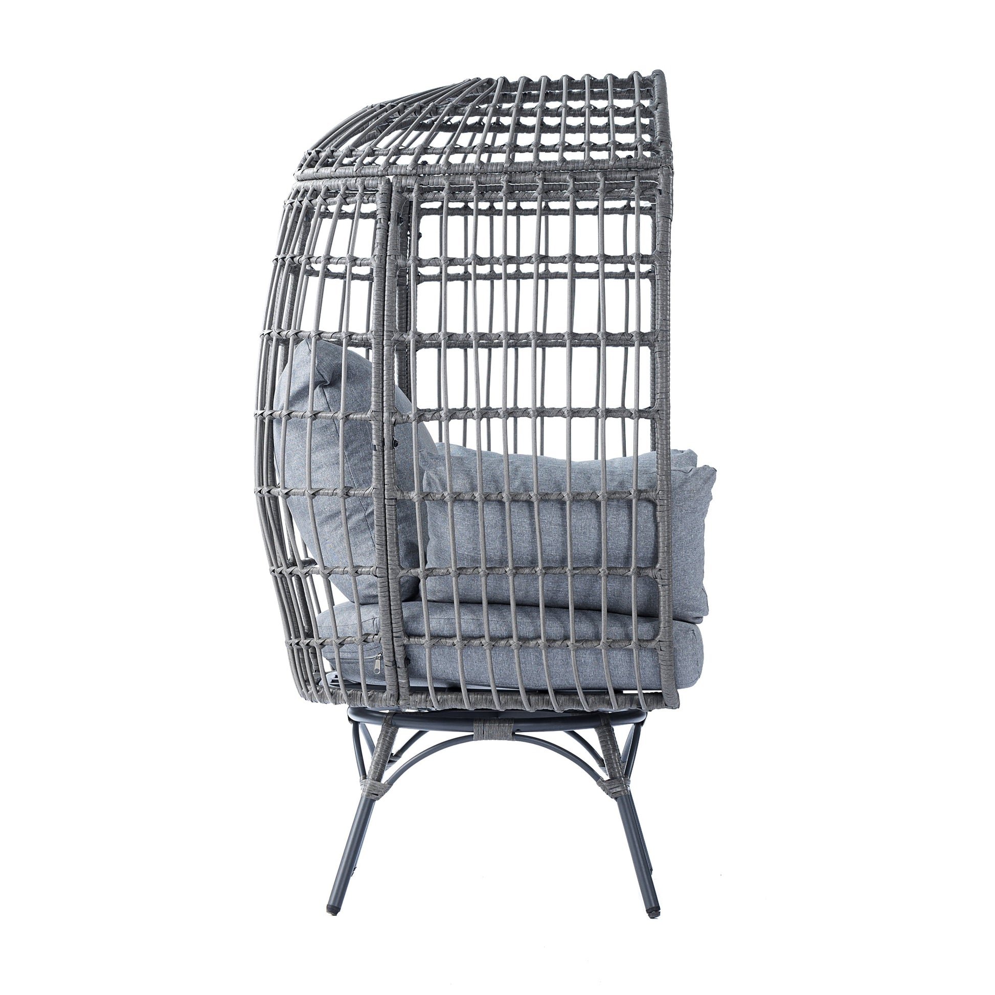 Gray/Gray Indoor/Outdoor Oversized Swivel Lounge Egg Chair with Wicker Rattan Construction and 4 Cushions for Patio, Sunroom, or Deck