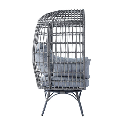 Gray/Gray Indoor/Outdoor Oversized Swivel Lounge Egg Chair with Wicker Rattan Construction and 4 Cushions for Patio, Sunroom, or Deck
