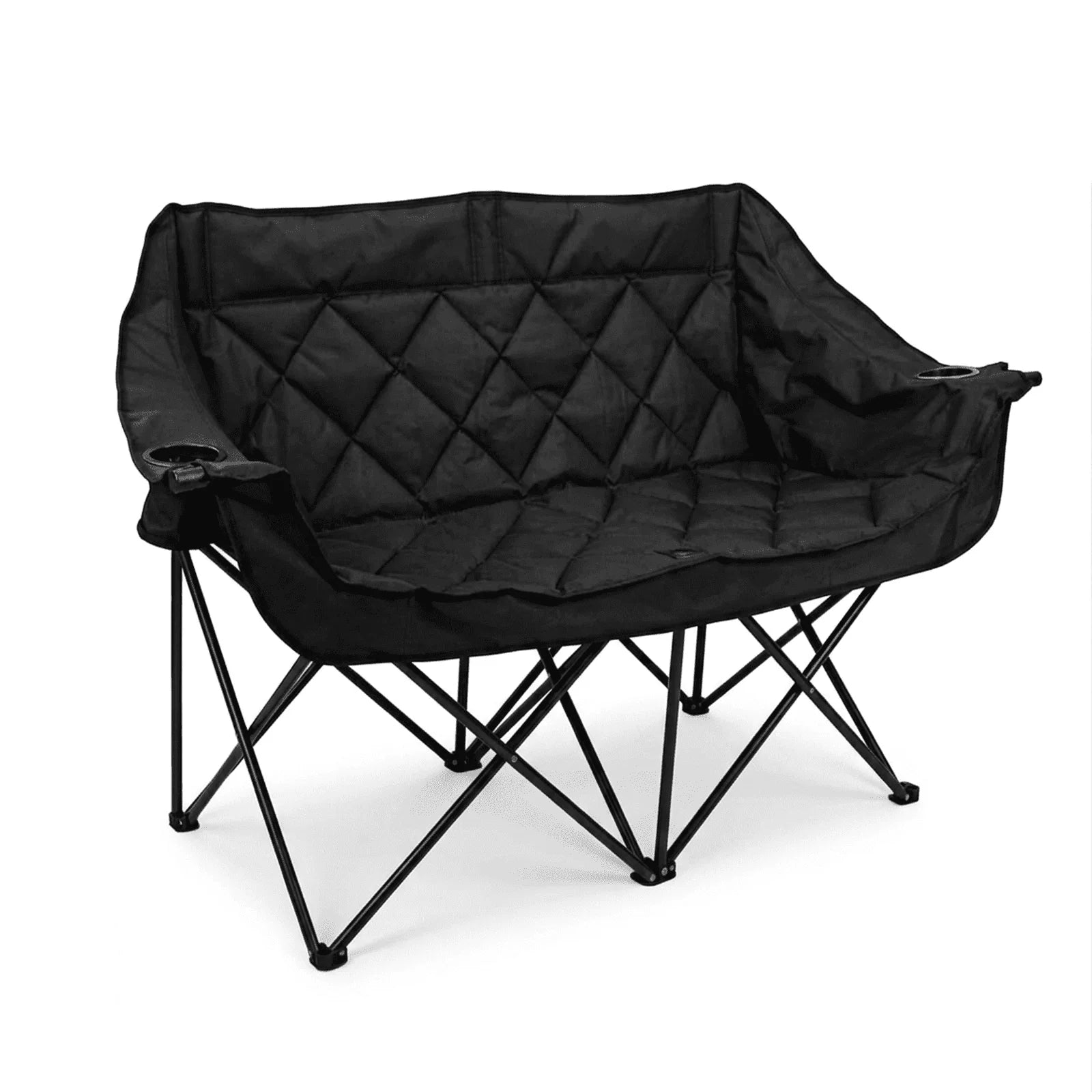 SUNSPIRE Oversized Camping Chair 2 Person Loveseat Heavy Duty Folding Outdoor Couch 750 Lbs Padded Double Duo Sofa with Cup Holders Black
