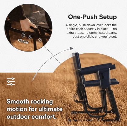 Outdoor Folding Rocking Camp Chair W/Cup Holder, 400Lbs Capacity, Indigo Blue