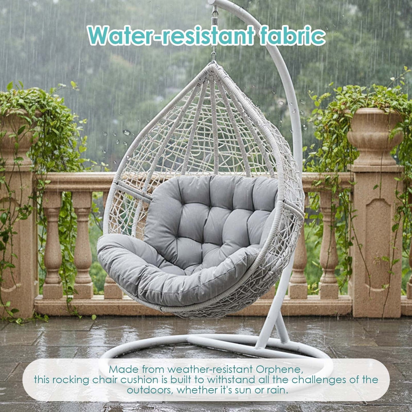 Swing Egg Chair Cushion, Waterproof Rocking Chair Pad, Oversized Hammock Chair Pad, Multifunctional Wicker Egg Lounge Chair Soft Cushion Indoor Outdoor, Gray
