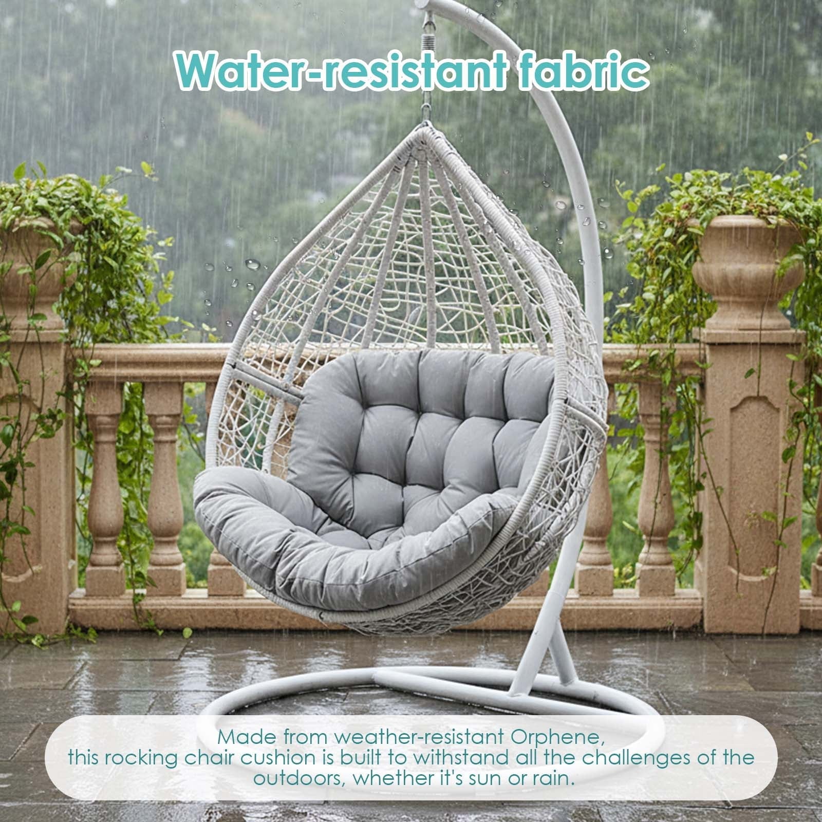 Swing Egg Chair Cushion, Waterproof Rocking Chair Pad, Oversized Hammock Chair Pad, Multifunctional Wicker Egg Lounge Chair Soft Cushion Indoor Outdoor, Gray