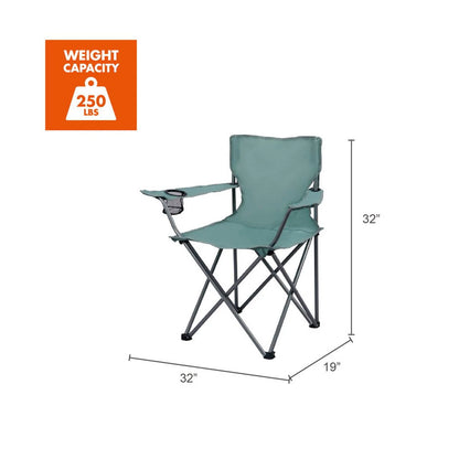 Basic Quad Folding Outdoor Adult Camp Chair with Cup Holder, Green Goddess