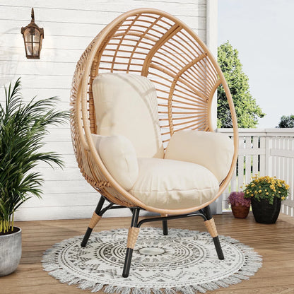 Oversized Egg Chair Outdoor Indoor,Patio Lounge Chair with Thicken Cushions & Durable Steel Frame, Egg Basket Chair 500Lbs Capacity for Garden, Backyard, Porch,Bedroom (Beige-Regular)